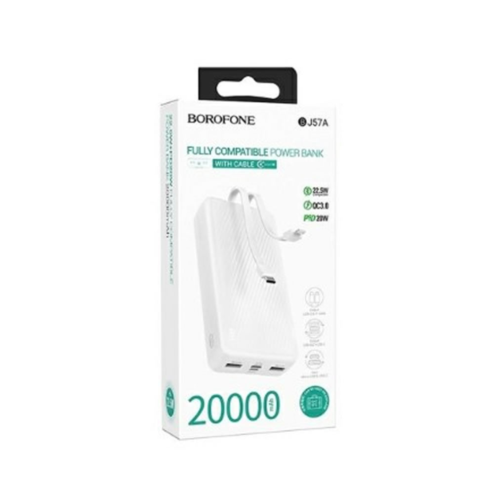 Power Bank Borofone BJ57A Branco 20000mAh Input Micro/USB E USB-C/Output USB-C E Lightning