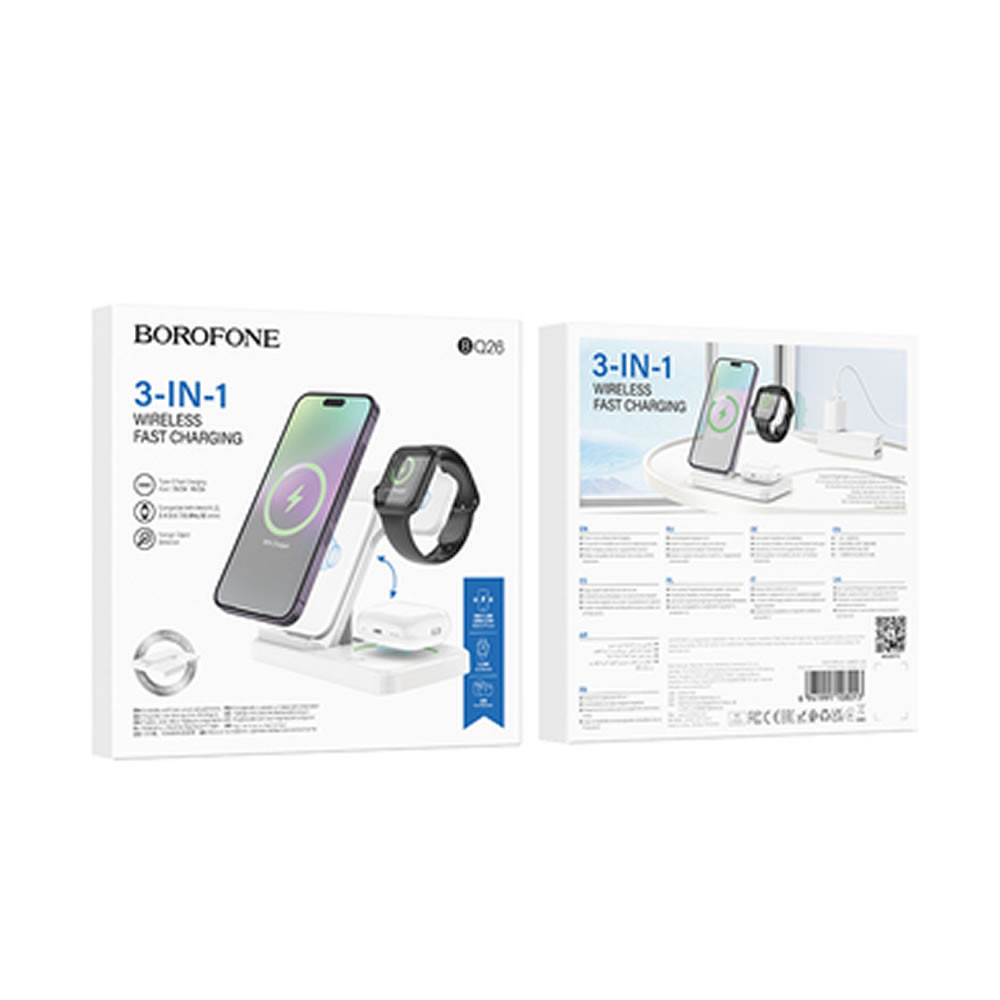 Borofone BQ26 White 9V 2A 15W Wireless Charger For Iphone/Iwatch/Airpods