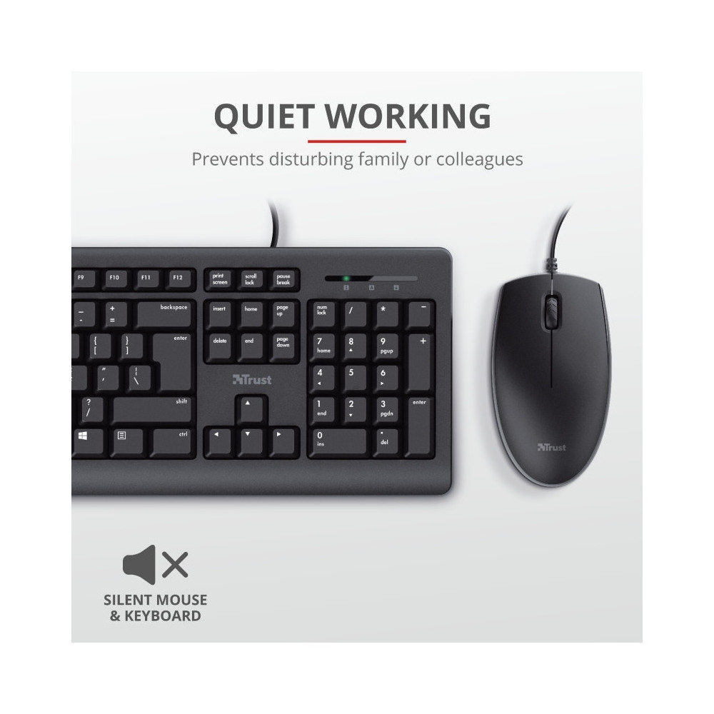 Keyboard Mouse Trust Tkm-250 1.8m Cable Spill Resistant Black