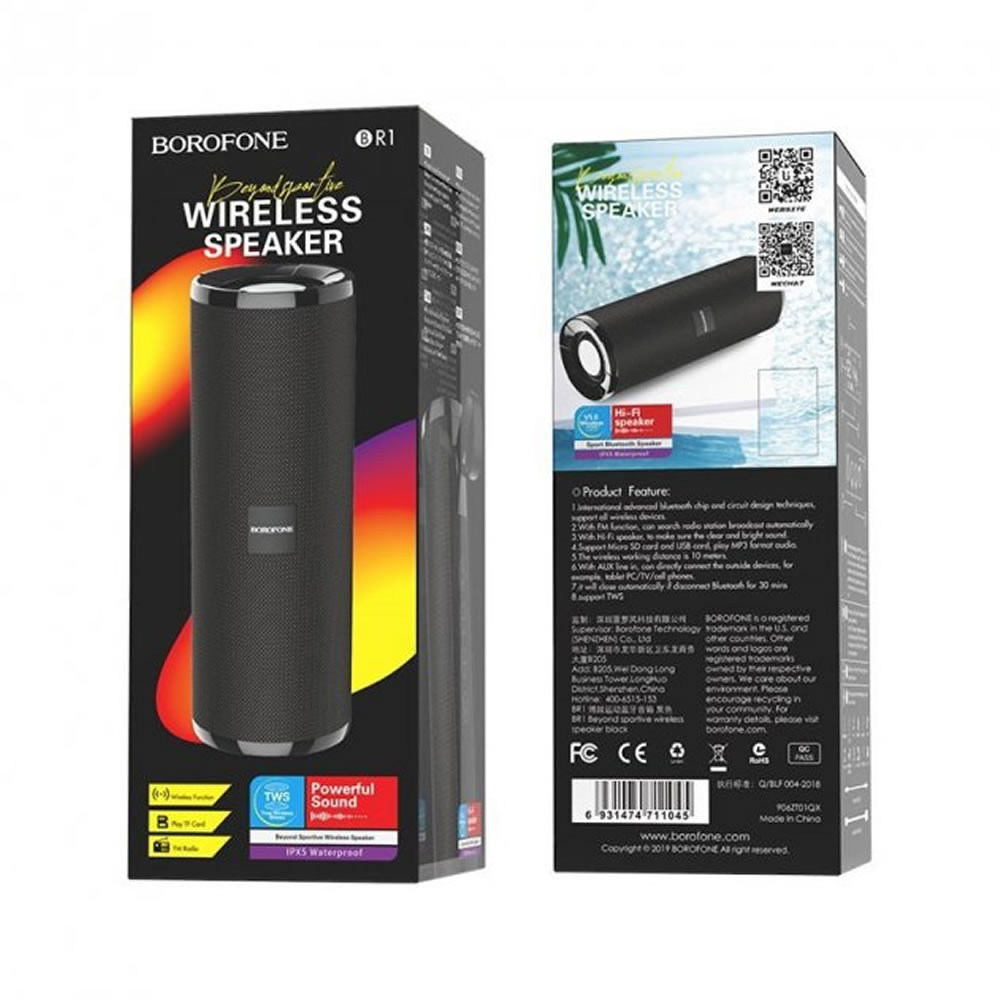 Borofone Br1 Black Wireless Tws 1200mah Beyond Sportive Bluetooth Mini Speaker