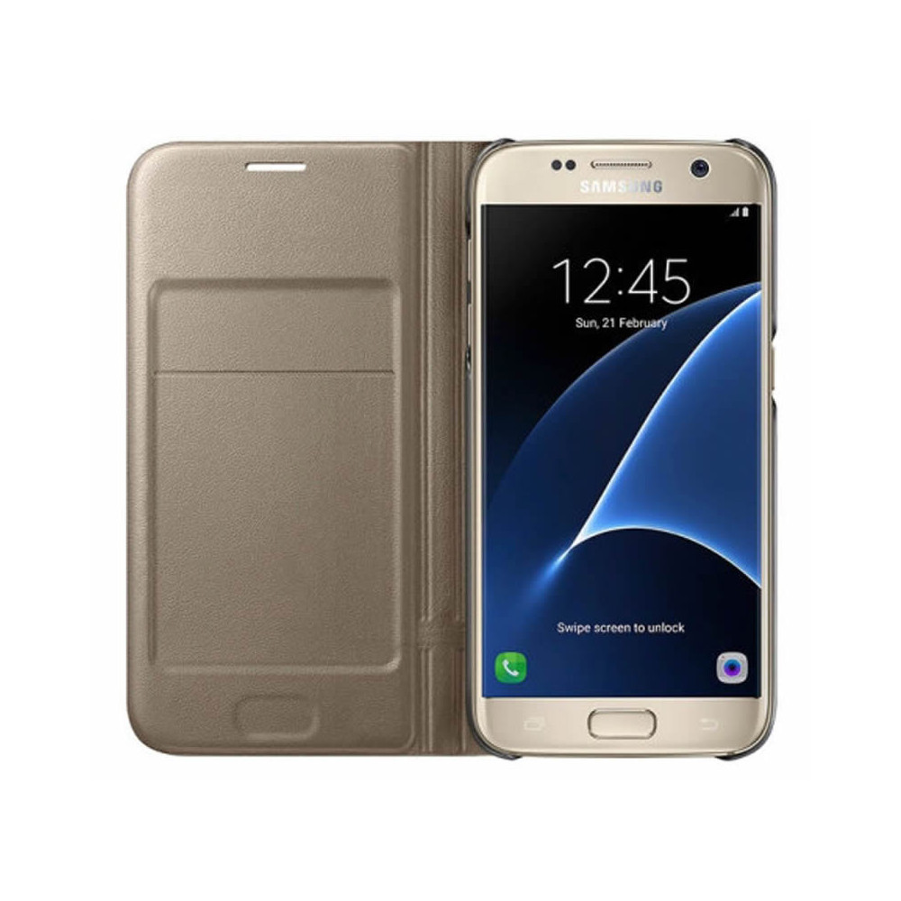 Flip Cover Wallet Samsung Galaxy S7 Led View Ef-Ng930pfegww Dourado Blister