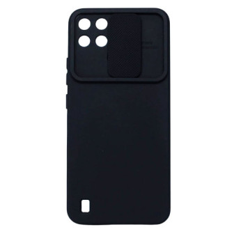 Realme C21 Black With Camera Protector And Sliding Window Silicone Gel Case