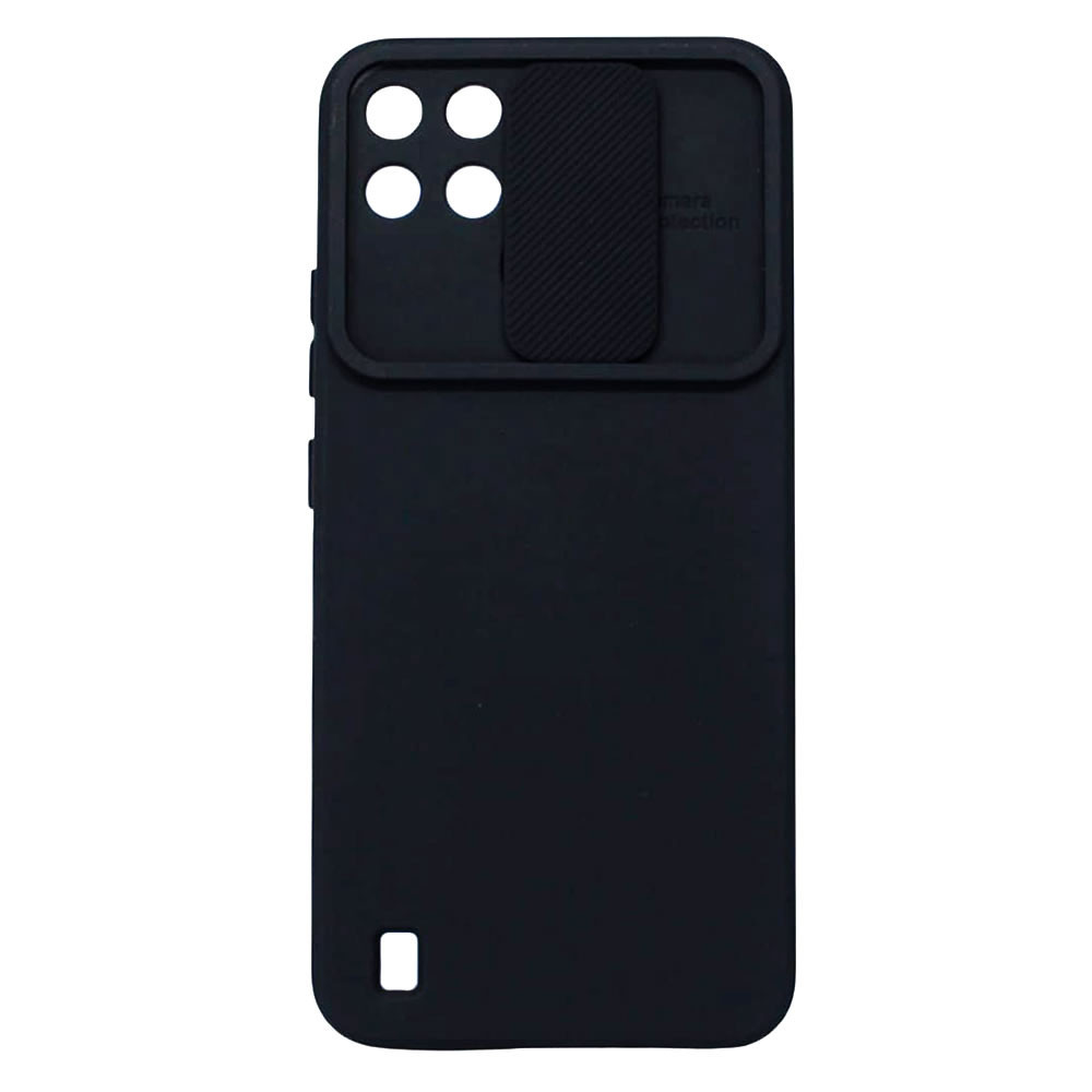 Realme C21 Black With Camera Protector And Sliding Window Silicone Gel Case