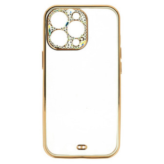Apple Iphone 14 Pro Gold With Camera Protector And Glitter Stones Silicone Gel Case