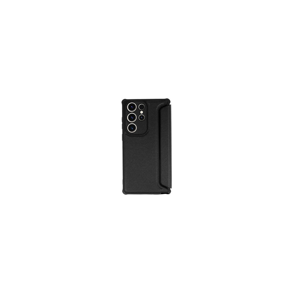 Samsung Galaxy S23 Ultra Black Razor Carbon Flip Cover Case With Camera Protector