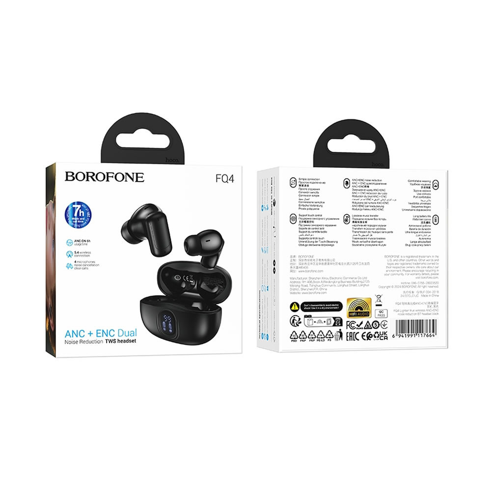 Borofone FQ4 Black TWS Bluetooth Earbuds With Noise Reduction