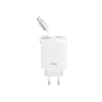 XO CE31 White 30W 3.0A USB/USB-C Adapter With Retractil USB-C Cable