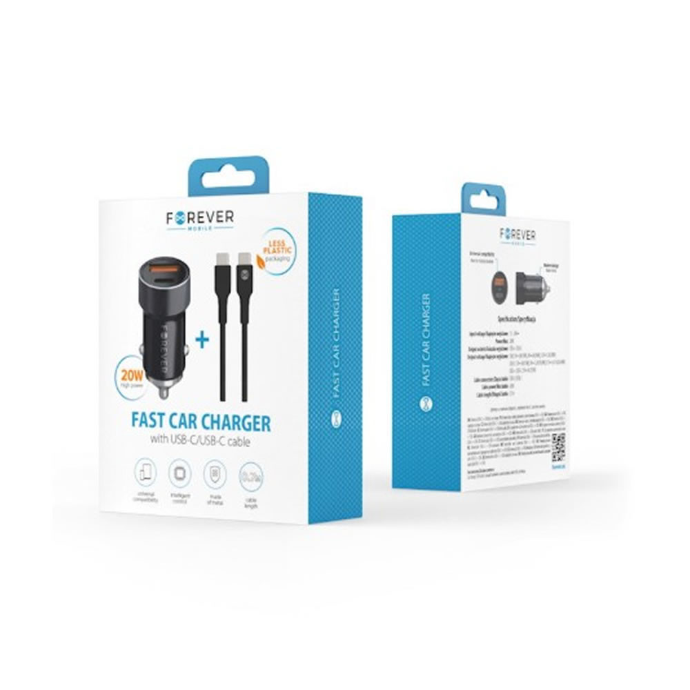 Adaptador De Isqueiro Forever Cc-06 Preto 20w Usb/Usb-C Com Cabo Usb-C 60w