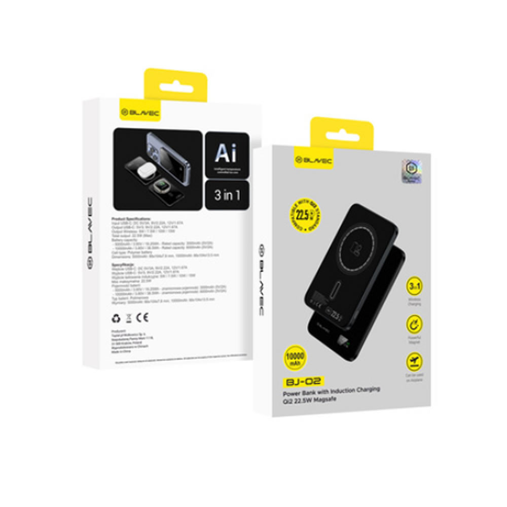 Power Bank Blavec Bj02 Preto 10000mah 22.5w Wireless Magnético