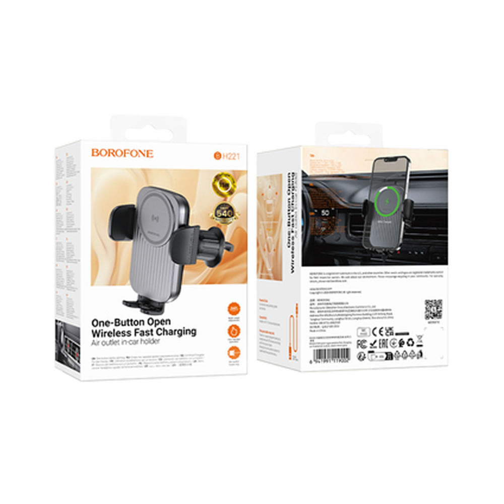 Borofone BH221 Black 15W Phone Holder With Wireless Charger For Ventilation
