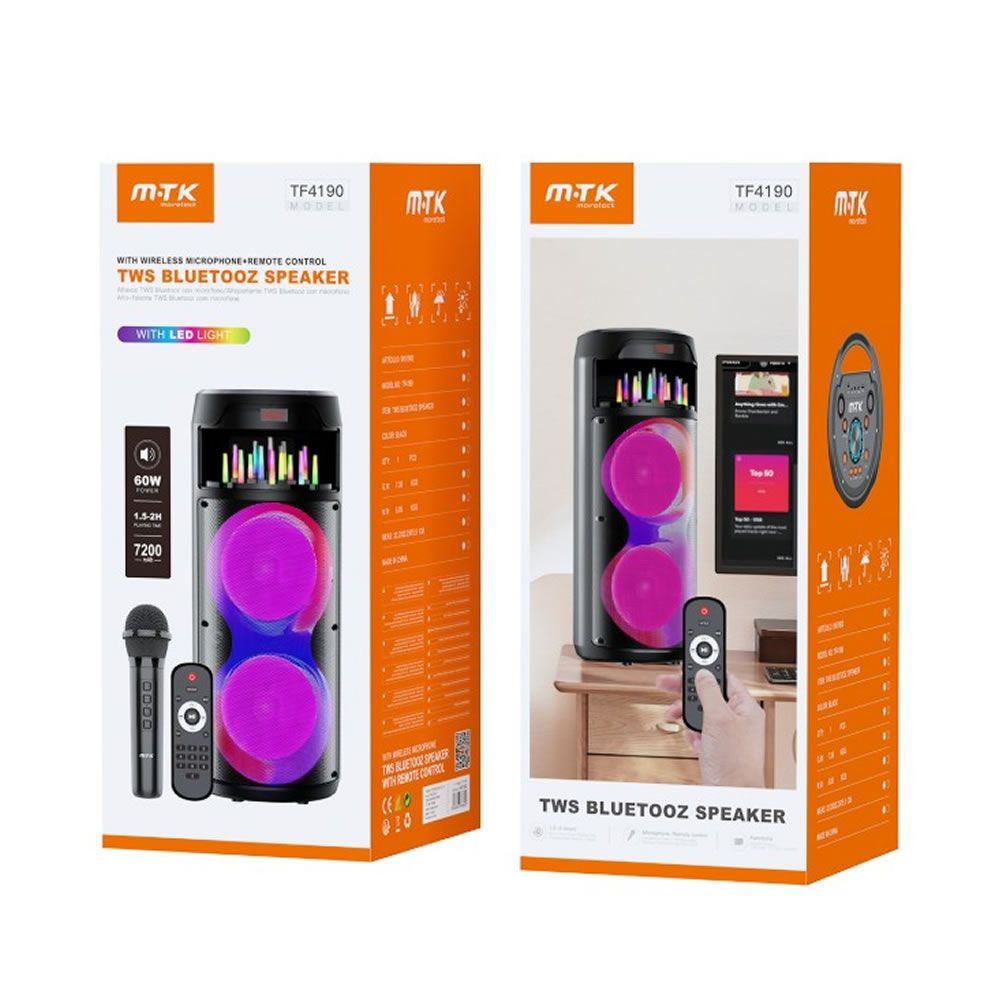Coluna Subwoofer Mtk Tf4190 Preto 7200mah 60w Com Microfone/Comando/Led
