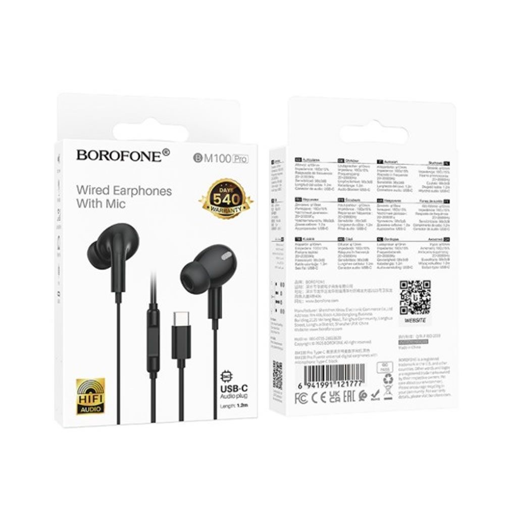 Borofone BM100 Pro Black Headphones 1.2m Type-C