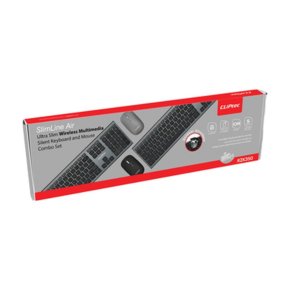 Teclado CLIPtec RZK350 SlimLine Air Preto Wireless Com Rato 1200DPI