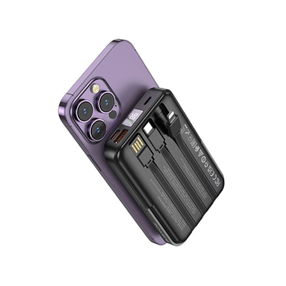 Power Bank Borofone BJ67 Preto 10000mAh Com MagSafe E Cabo USB-A, USB-C E Lightning