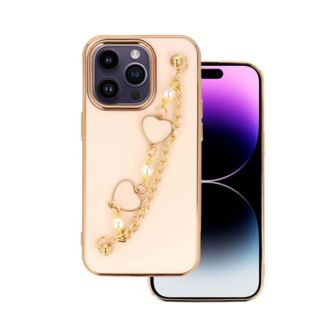 Apple iPhone 14 Pro Pink Silicone Gel Case With Chain Design 3
