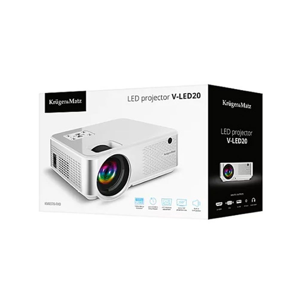 Vídeo Projetor Kruger V-LED20 FHD 1080p 5000lm Com Comando