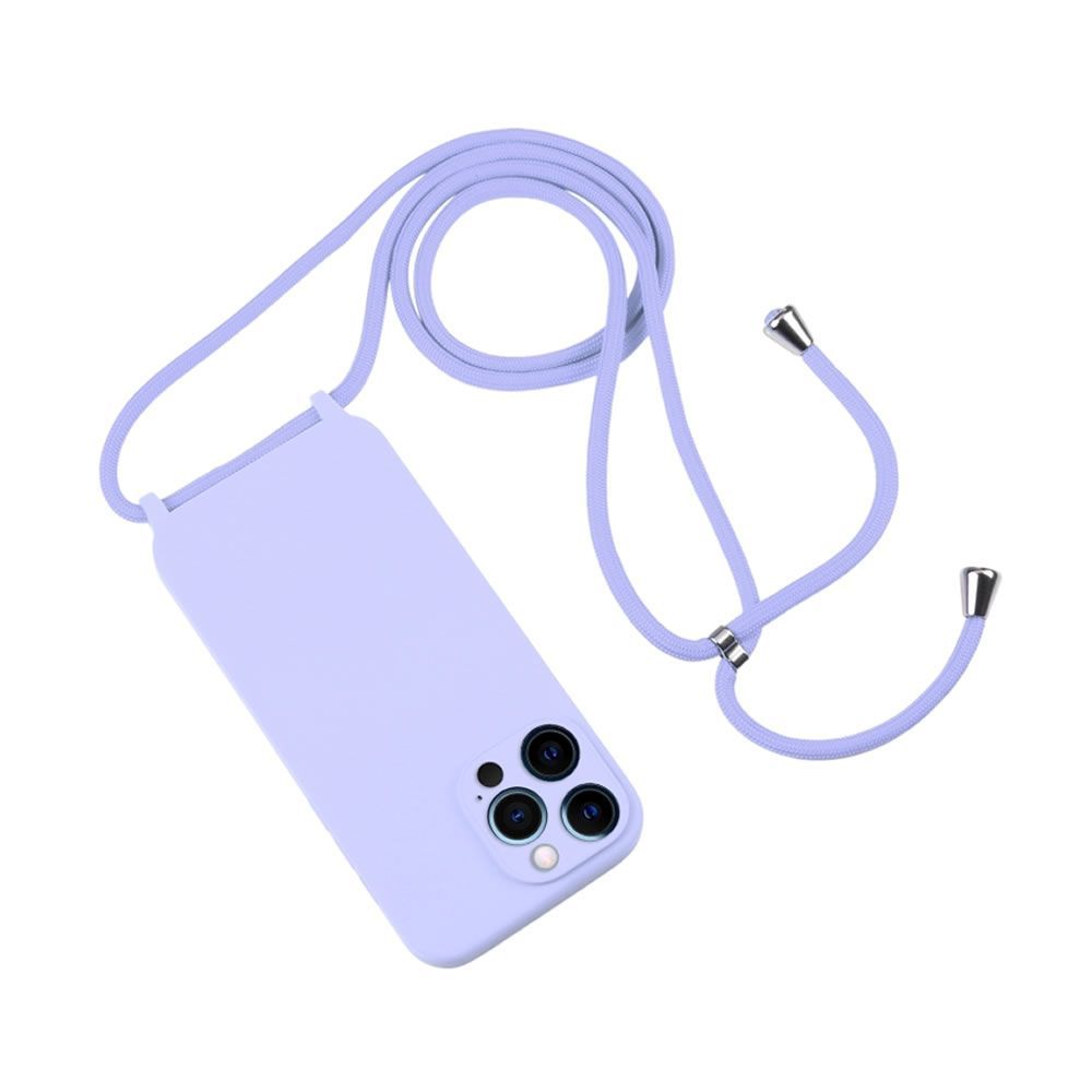 Capa Silicone Apple Iphone 12 Pro Max Lilás Com Protetor De Câmera E Corda