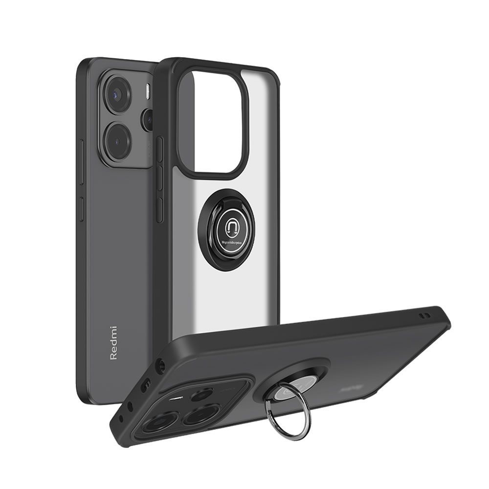 Capa Silicone TPU Com Anel De Dedo Magnético Xiaomi Redmi Note 14 4G Preto