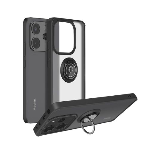 Xiaomi Redmi Note 14 4G Black TPU Silicone Case With Magnetic Finger Ring
