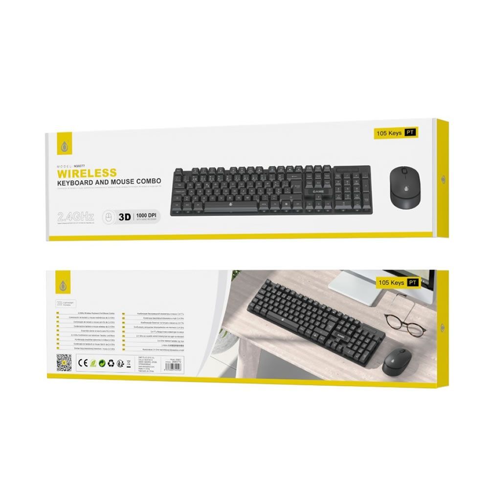 Teclado E Rato One Plus NG6077 Preto 105 Teclas Wireless (Português)