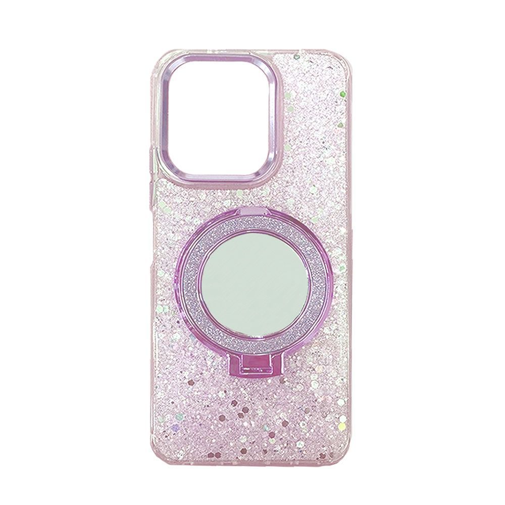 Capa Silicone Dura Xiaomi Redmi 13 4G/5G Rosa Brilhantes Com Anel De Dedo E Espelho