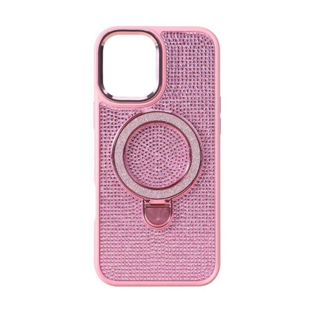 Capa Silicone Apple Iphone 17 Rosa Glitter Com Suporte