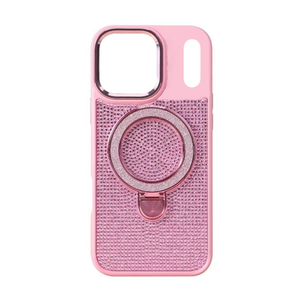 Capa Silicone Apple Iphone 17 Pro Max Rosa Glitter Com Suporte