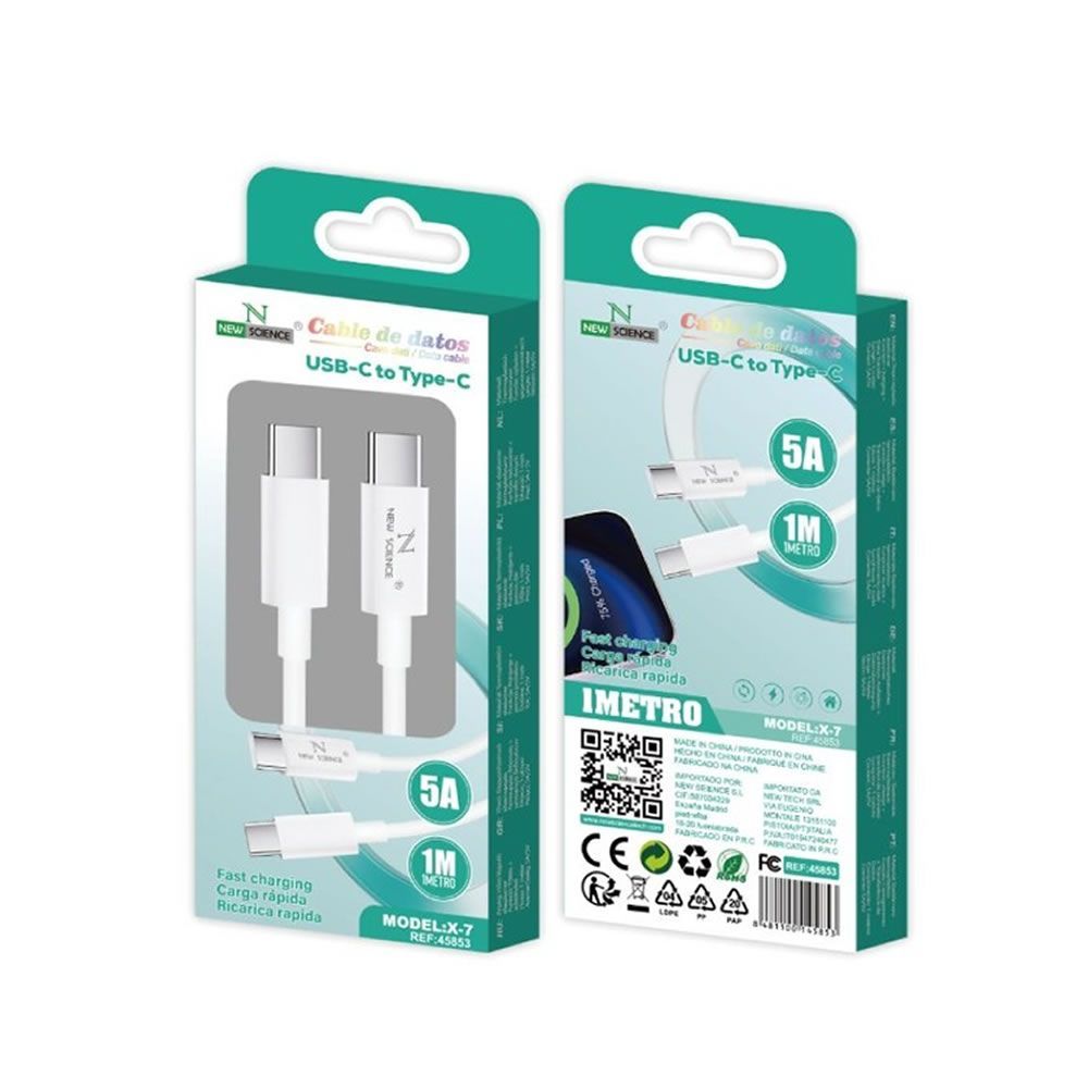 Cabo De Dados USB Tipo C Para Tipo C New Science X-7 Branco 5A 1m