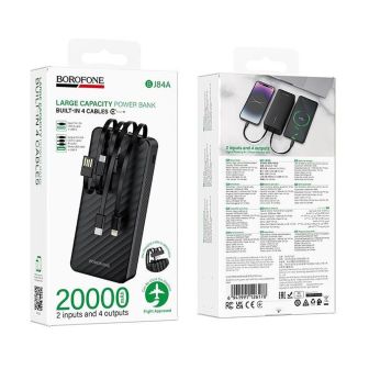 Power Bank Borofone BJ84A Preto 20000mAh Com Cabo USB-A/USB-C/Micro USB E Lightning