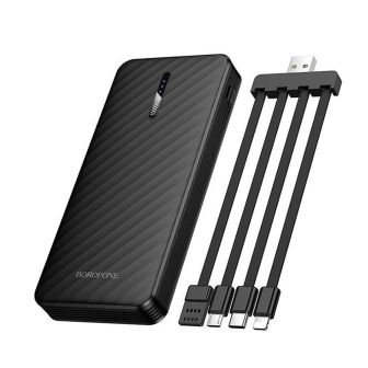 Borofone BJ84 Black 10000mAh Power Bank With Cable USB-A/USB-C/Micro USB And Lightning