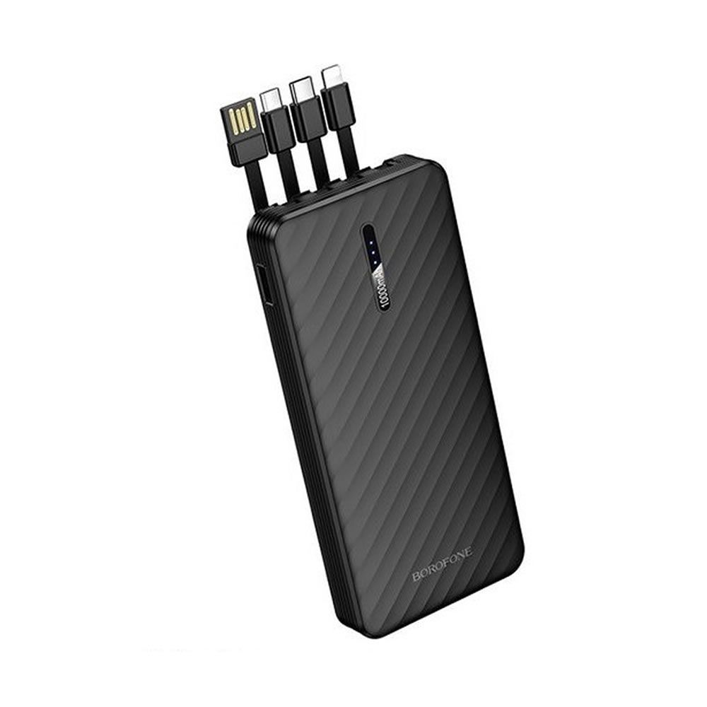 Power Bank Borofone BJ84 Preto 10000mAh Com Cabo USB-A/USB-C/Micro USB E Lightning