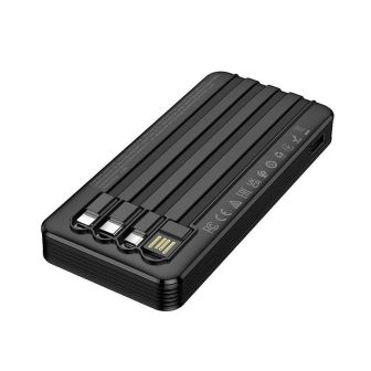 Power Bank Borofone BJ84 Preto 10000mAh Com Cabo USB-A/USB-C/Micro USB E Lightning