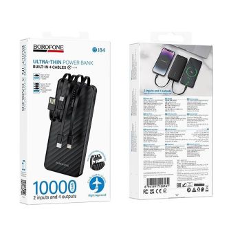 Borofone BJ84 Black 10000mAh Power Bank With Cable USB-A/USB-C/Micro USB And Lightning
