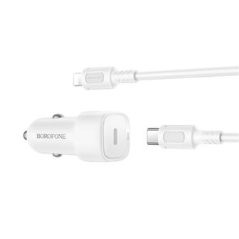 Carregador De Isqueiro Borofone BZ34A Branco 20W Tipo-C Para Lightning