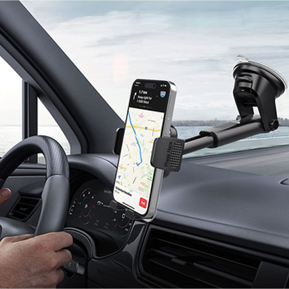 Suporte De Telemovel Para Carro Blavec BH-07 Preto Rotação 360º Para Pára-Brisas/Painel