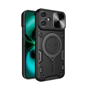 Capa Silicone TPU Com Anel De Dedo Apple Iphone 17 Pro Preto Com Protetor De Câmera E Janela Deslizante