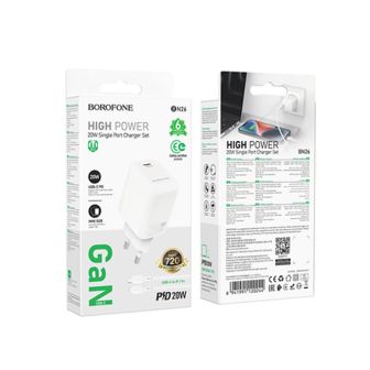 Borofone BN26 White 240V Charger 20W 3.0A USB-C To Lightning