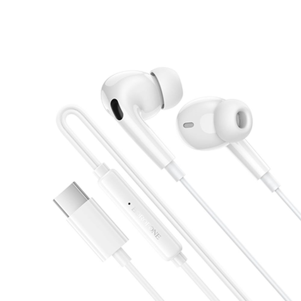 Auricular Borofone BM100 Pro Branco 1.2m Tipo-C Com Microfone
